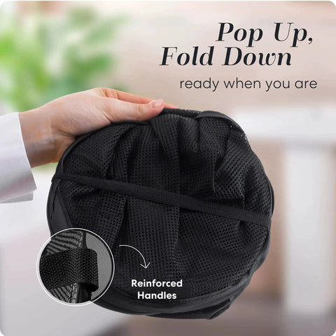 Collapsible Mesh Pop Up Hamper With Wide Opening And Side Pocket Breathable Sturdy Foldable Space Saving Design for compact use