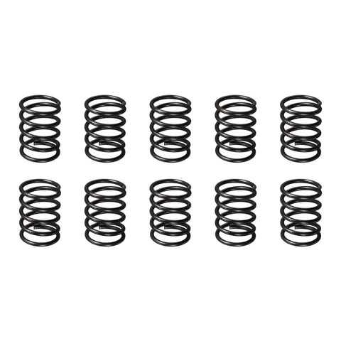 10 Pack Black Compression Springs, 1.2mm Wire, 12mm Outer Diameter, 15mm Free Length, Spring Steel Build, arranged neatly