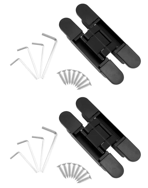 Hidden Door Hinges 2 Pack, 6 Inch Adjustable Concealed Hinges For Doors Up To 50mm Wide And 35mm Thick, Zinc Alloy Black Finish