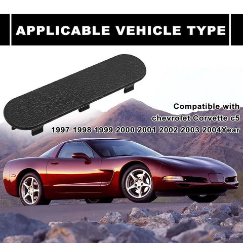 Door Panel Handle Plug Screw Cover Trim For Corvette C5 1997 To 2004 Interior Door Handles In Black Part 10279471 shown next to car
