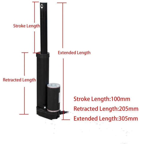 Beefy 1000N DC Linear Actuator With 4 Inch Stroke, 14 mm/s Speed, Black Aluminum Housing IP54 Outdoor Ready, 12V DC