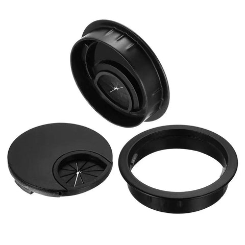 Hide and organize every cable with this zinc alloy desk hole cover, a sturdy 2.1 inch (53mm) grommet, shown in disassembled view.