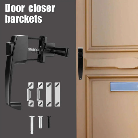 Heavy Duty Storm Door Closer And Screen Door Handle Kit In Black For Windy Weather Replacement Parts displayed with door