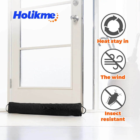 Weighted Door Draft Stopper, 36 Inch Heavy Duty Under Door Blocker With Hook And Loop Fastening, 4.5 Inch Wide Bottom Door Seal, Black, installed at door