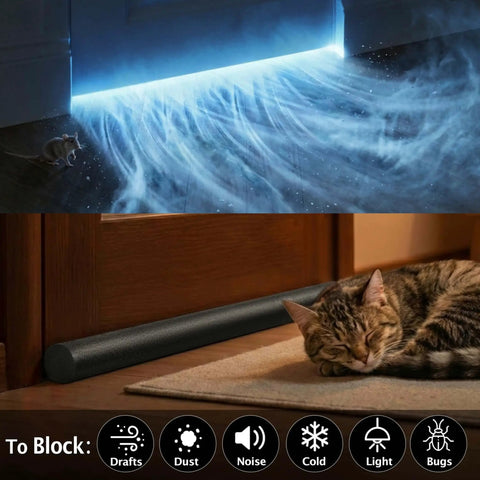 Double Sided Door Draft Stopper For Bottom Of Doors 38 Inches Black Noise Reducer And Breeze Blocker Weather Stripping