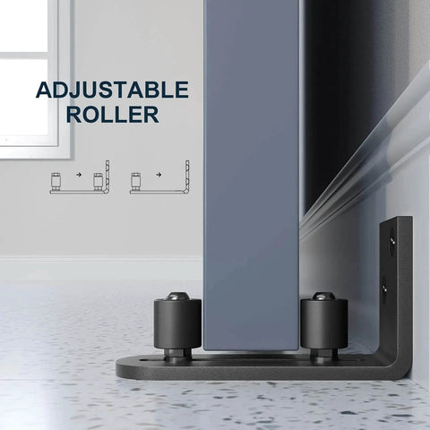 Sliding Barn Door Bottom Floor Guide,Ball Bearings Adjustable Stay Roller,Wall Mount System,Flush Flat Bottom Design in use