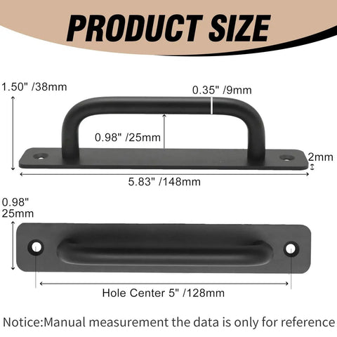 Center Hole Gate Handle For Sliding Barn Doors Pocket Doors And Bifold Closets Black Aluminium Door Pull 5 Inch Long Durable Aluminium Alloy Easy Maintenance Hardware Replacement Matte Finish with size dimensions