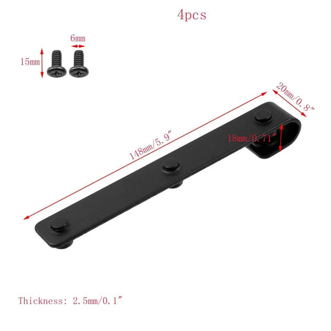 4 Piece Sliding Barn Door Hardware Kit in black with I shape hangers and mounting accessories, iron construction, shown disassembled