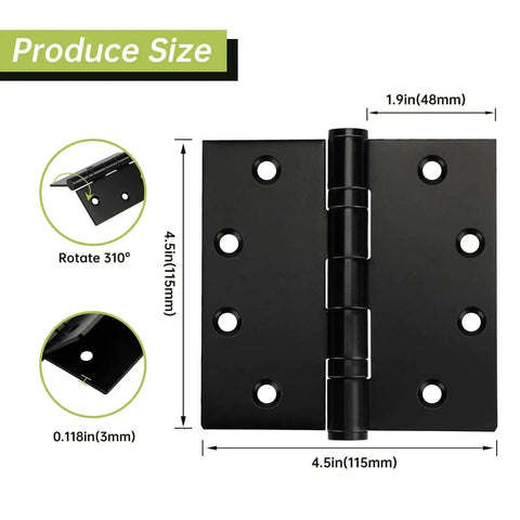 Diagram of Six Pack Black Door Hinges 4.5 By 4.5 Inches Heavy Duty Stainless Steel Ball Bearing Hinges With Screws Square Corner