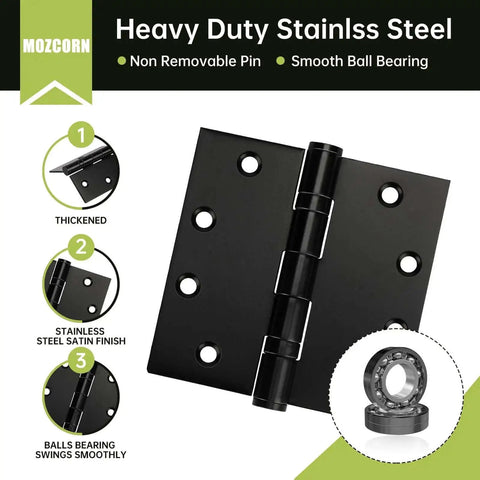 Six Pack Black Door Hinges 4.5 By 4.5 Inches Heavy Duty Stainless Steel Ball Bearing Hinges With Screws Square Corner Built To Last