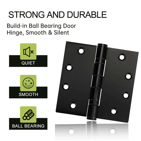 Six Pack Black Door Hinges 4.5 By 4.5 Inches Heavy Duty Stainless Steel Ball Bearing Hinges With Screws, smooth and quiet