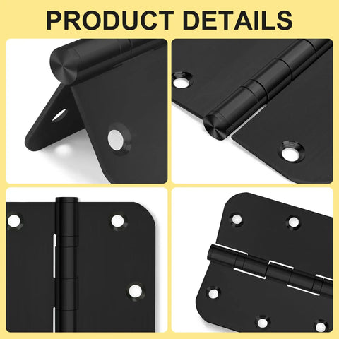 Close-up of 6 Pack 3.5 Inch Heavy Duty Stainless Steel Ball Bearing Door Hinges with non-removable pin and 5/8 inch rounded corners in black.