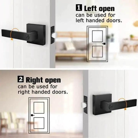 Heavy Duty Flat Black Door Handles Square Privacy Interior Levers For Bedrooms And Bathrooms Keyless Lockset 10 Pack, left and right hand direction