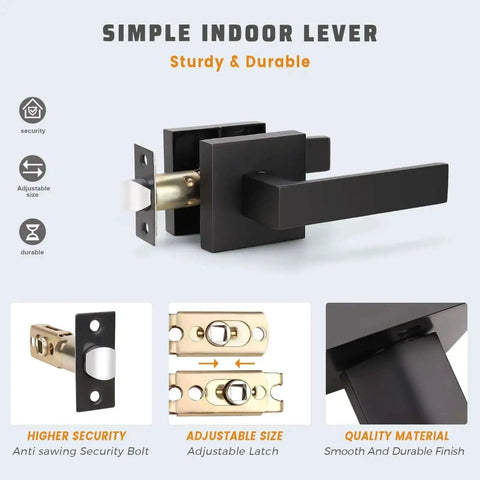 6 Pack Black Interior Door Handles For Left Or Right Handed Passage Function, heavy duty matte black handle, close-up components view