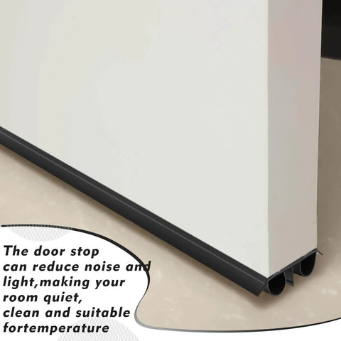 "4 Pack Bottom Door Seal Exterior Plastic PVC 1 3/4" x 36" for Vinyl Concealed Kerf/Channel Fit Under Door Seal Strip for Weather Stripping Draft Stopper(Black) installed on white door"