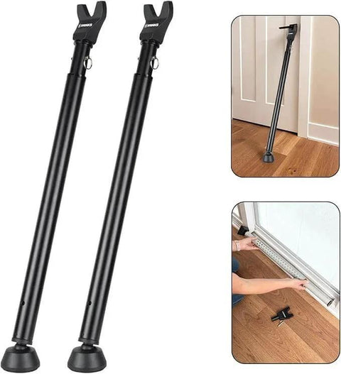 Door Security Bar - Adjustable Brinks Door Security Bar for Travel, School, Dorm and Home - 2 black bars shown, installed on doors