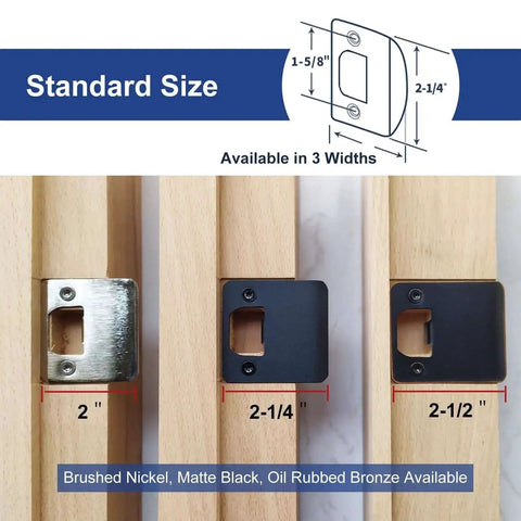 Extended Lip Strike Plate Two And A Half By Two And A Quarter Inch Heavy Duty Matte Black Door Latch Striker size comparison on wood