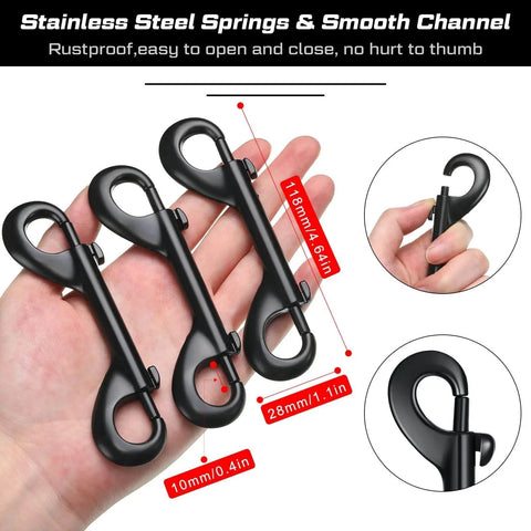 Double Ended Bolt Snap Set Eight Pieces Heavy Zinc Alloy Clips For Multipurpose Use Durable Black Metal Hooks