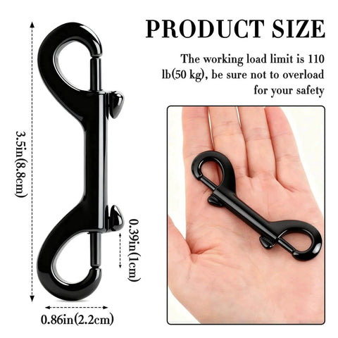 Eight Piece Set Of Double Ended Snaps 3.5 Inch Zinc Alloy Heavy Duty Bolt Snap Trigger Clips shown in hand for size reference.