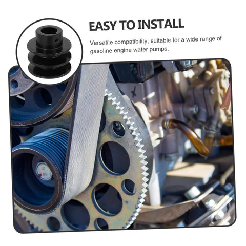 Installed double groove pulley V-belt pulley high efficiency easy installation for gas engine water pump, showing product in use