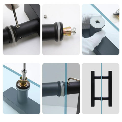 Double Sided Push Pull Door Handles In Black Finish For Sliding Doors And Glass Panels, 11.61 Inch Total Length, installation views