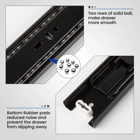 Close-up of Full Extension Ball Bearing Drawer Slides 8 10 12 14 16 18 20 22 24 Inch Heavy Duty Side Mount, showing ball bearings