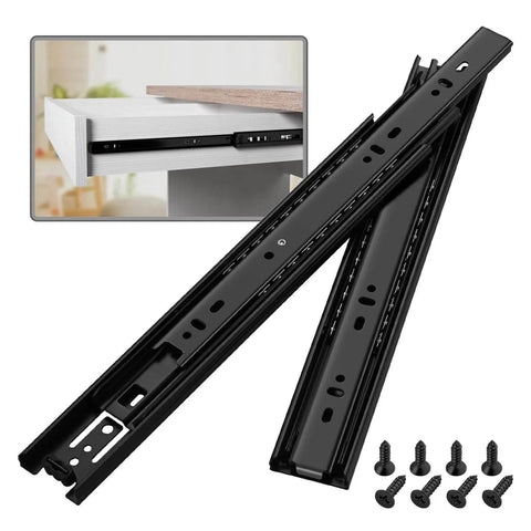 1 Pair Full Extension Ball Bearing Drawer Slides 10 inch, Black, Side Mount, for Cabinets and Dressers, with screws
