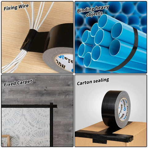 4 Inch Black Duct Tape Pack Of 4, Heavy Duty 220 Yards, 8.3 Mil Thick, Waterproof, used for fixing wire, binding objects, sealing.