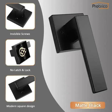 4 Pack Black Dummy Door Levers For Non Turning Interior Doors Heavy Duty Modern Handles with invisible screws and square design