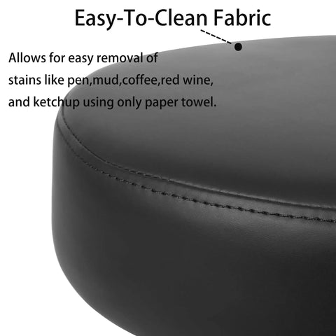 Close-up of black easy-clean performance fabric on All Purpose Ergonomic Stool With Adjustable Seat And Non Swivel Glide Base For Cleanrooms Labs Medical Offices Classrooms Shops And Homes, Easy Clean Performance Fabric, High Density Foam For Super Comfy All Day Use, 17 Inch Black.