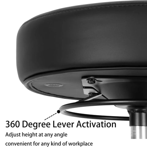 Close-up of ergonomic stool's adjustable lever for all purpose ergonomic stool with adjustable seat and non-swivel glide base, black. 