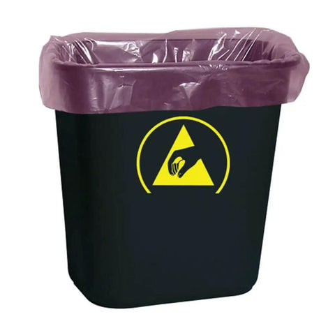 Conductive ESD Trash Can For Cleanrooms, 7 Gallon 28 Quart Waste Bin Black, IEC 61340-5-1 Compliant ANSI ESD S20 20 Safe Basket