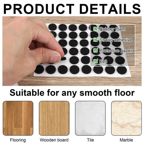 48 Pack Felt Pads for Furniture and Cabinet Doors, 1/2 Inch Black Round Self Adhesive Protectors displayed in hand.