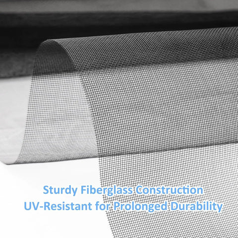 Close-up of black 48 X 102 Inch Fiberglass Window Screen Mesh for Windows and Doors Replacement Screen Door Mesh Patio Screen Mesh