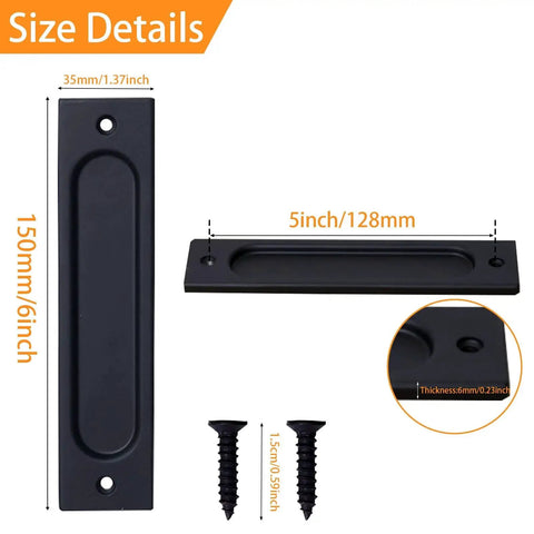 Recessed Finger Flush Pulls 6 Inch Aluminum Rust Proof Door Pull For Pocket Doors Barn Doors Cabinets And Kitchen Drawers With 5 Inch Hole Centers Easy Installation Includes Screws And Installation Template Black 2 Pack with size details