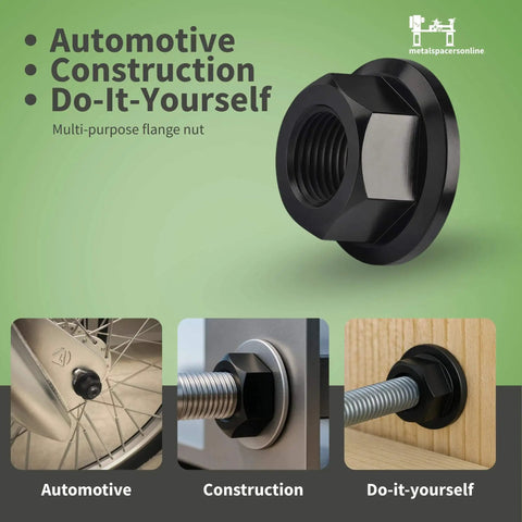 M6 X 1.0 Flange Nut Set, 500 Pack Black Zinc Steel Grade 10.9 With 10mm Drive, highlighted for automotive, construction, DIY use.