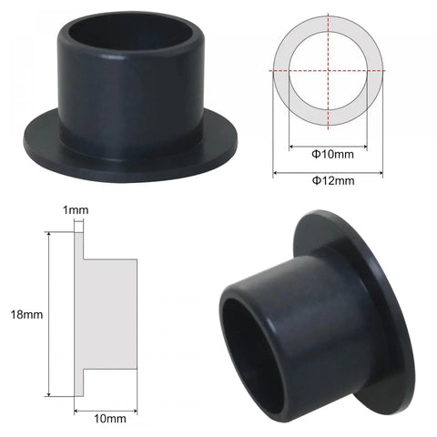 4 Pieces Black POM Flanged Sleeve Bearings 10mm ID 12mm OD 10mm Length Self Lubricating Oil Free Bushings with diagram