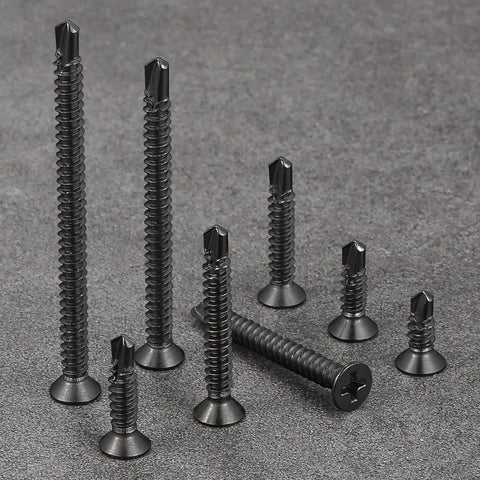 250pcs #8 x 1-1/4 Inch Flat Head Self Tapping Sheet Metal Screws Black Stainless Steel High Strength Quick Self Drilling Screws
