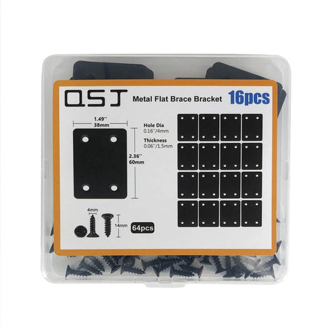 Pack of 16 Black Flat Mending Plate 2.36x1.49'', Stainless Steel Bracket with screws for wood furniture fastening and fixing.
