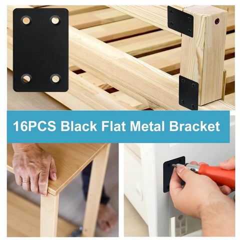 16 Pack Black Flat Mending Plate 2.36x1.49'', Stainless Steel Bracket, Straight Metal Brace Bracket, Fixing Joining Plate for Wood Furniture Fastening