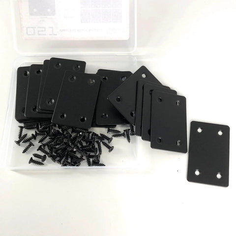 16 Pack Black Flat Mending Plate 2.36x1.49'', Stainless Steel Bracket, Straight Metal Brace Bracket, Fixing Joining Plate for Wood Furniture Fastening & Fixing shown with screws.