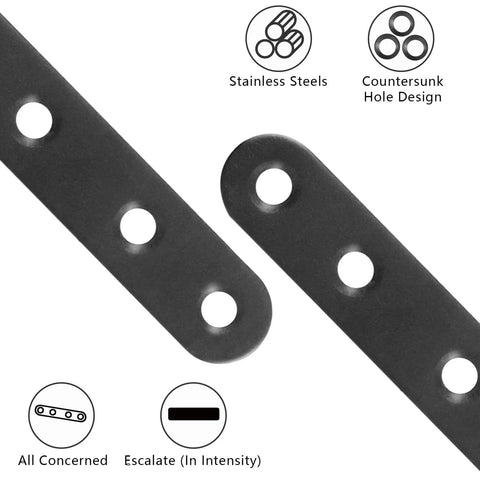 ✝️ 12 PCS 2.99'' x 0.63'' Stainless Straight Flat Brackets, Black Flat Metal Brace Bracket, holes visible, smooth alignment
