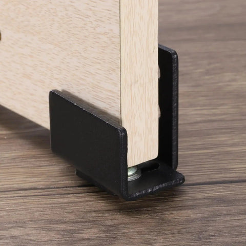 Close-up of Bottom Floor Guide For Barn Doors Adjustable U Bracket Flush Design Flat Swing Stopper Carbon Steel, black