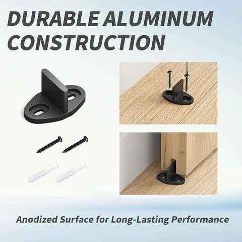 8 Pack Black Floor Guide For Sliding Barn Door Hardware, T Shape Floor Mounted Guides, with screws and anchors, wood installation
