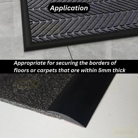 Floor Transition Strip Self Adhesive Carpet Wood Tile Vinyl Flooring Laminate Transition Cover Edge Trim Gap Doorway Threshold for Uneven Floors Heights Within 5 mm (Black, 40 inches) shown in application