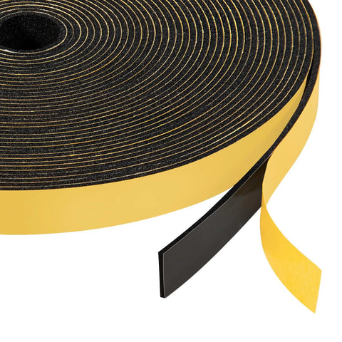 Yotache foam weather stripping tape, 1/2 in wide x 1/16 in thick, black foam with yellow adhesive backing, 33 ft roll