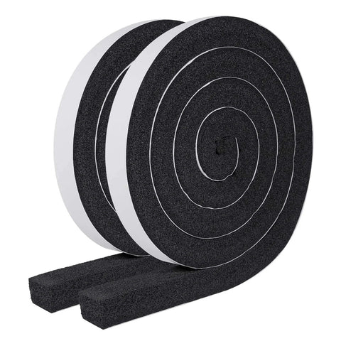 MAGZO weather stripping door seal, black foam self-adhesive strip 1 in x 1 in, 13 ft total (2 rolls) for doors/windows