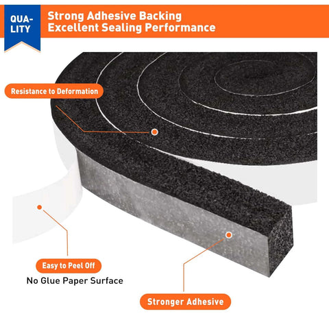 MAGZO black 1x1 in foam weather stripping door seal, self-adhesive backing, 13 ft total (two 6.5 ft rolls)