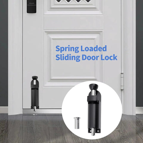 Spring Loaded Sliding Door Lock Black Heavy Duty Foot Operated Kick Lock Zinc Alloy For Sliding Glass Doors And Patio Doors