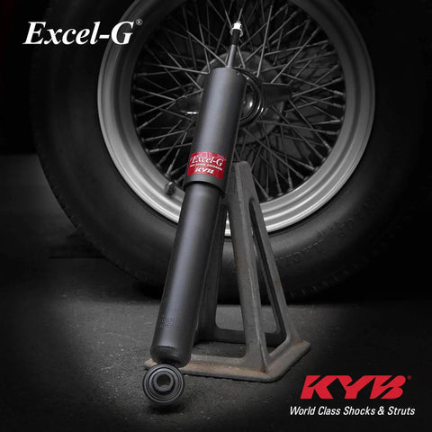 Excel-G Gas Shock Absorber Black for Asian Minivans OE Replacement for Honda Odyssey with Chrome Cylinder displayed on stand